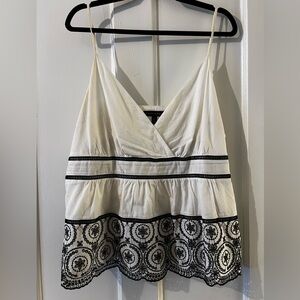 Banana Republic White and Black Embroidered Camisole